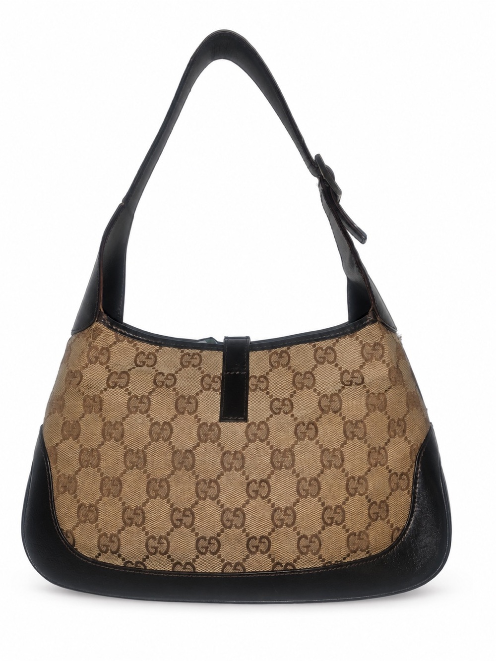 Gucci Brown GG Canvas Shoulder Bag with Black Trim and Green-Red Stripe - Picture 4 of 16